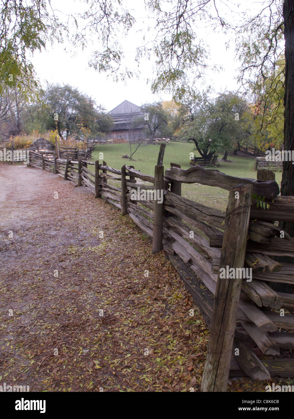 Autumn Colors with Wooden Fence Stock Photo - Alamy