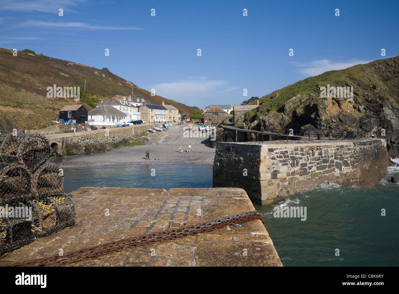 Mullion Cove Cornwall England View across sheltered harbour to this