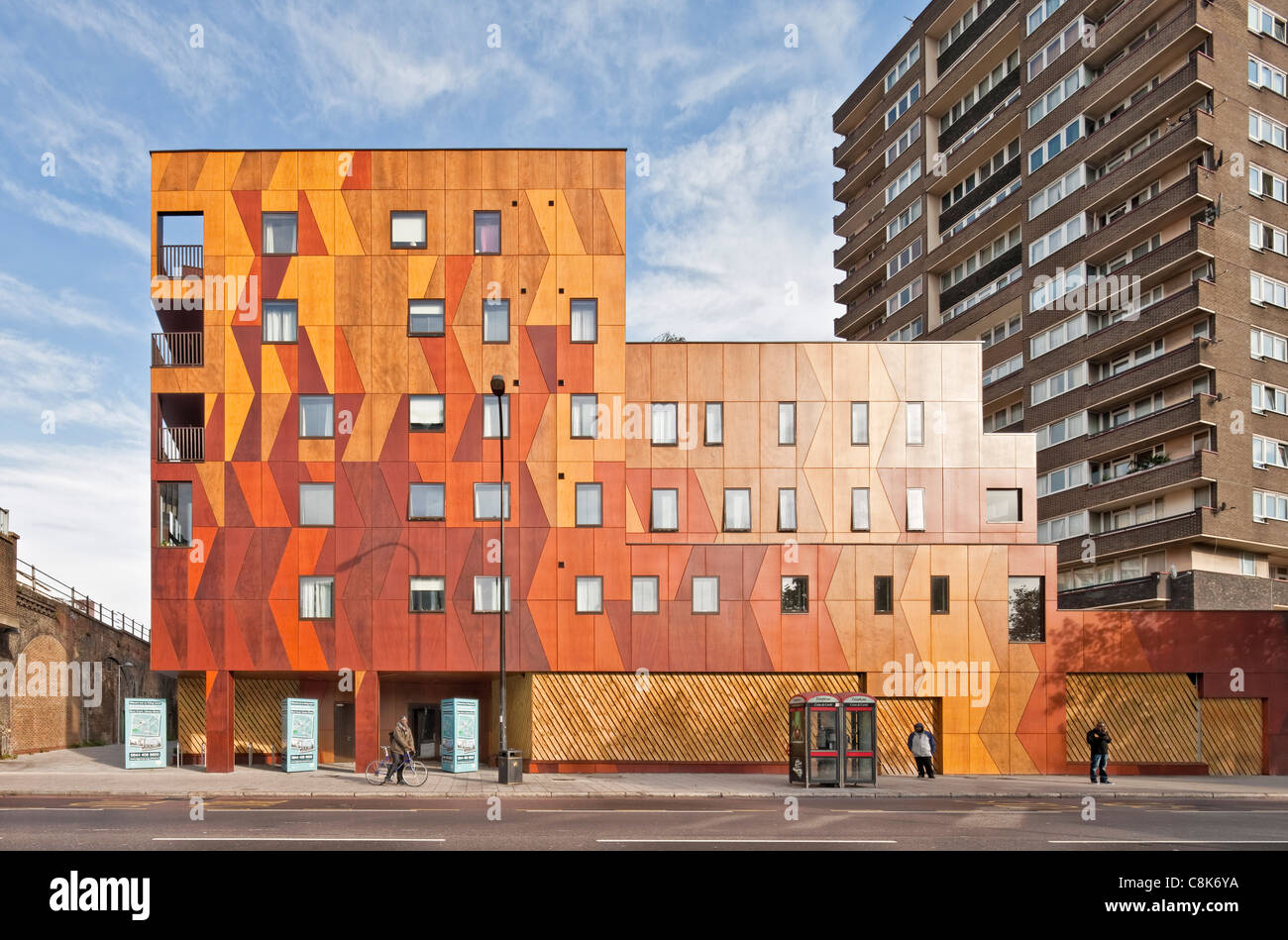 Timber clad apartment block in New Kent Road, Elephant and Castle