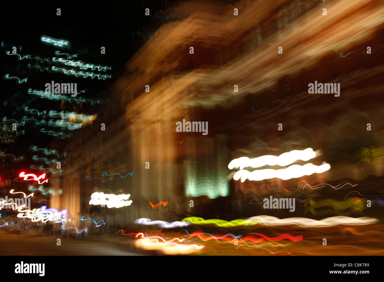 Blurry night city lights from a car while driving Stock Photo Alamy