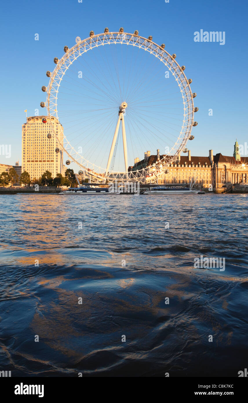 London Eye, River Thames and Southbank in evening light; London; England Stock Photo