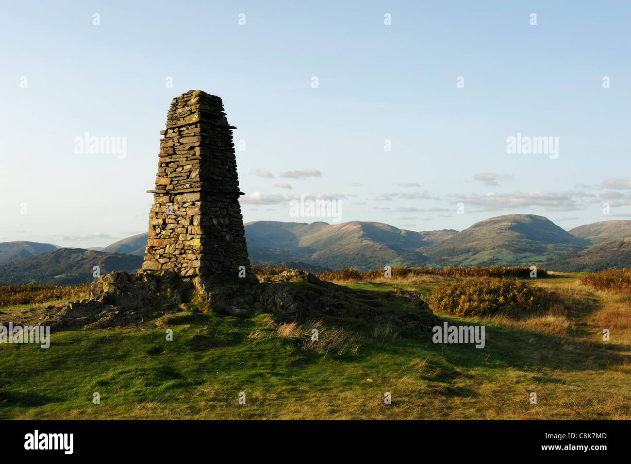 The cairn at the top of Latterbarrow in the Lake District Stock Photo