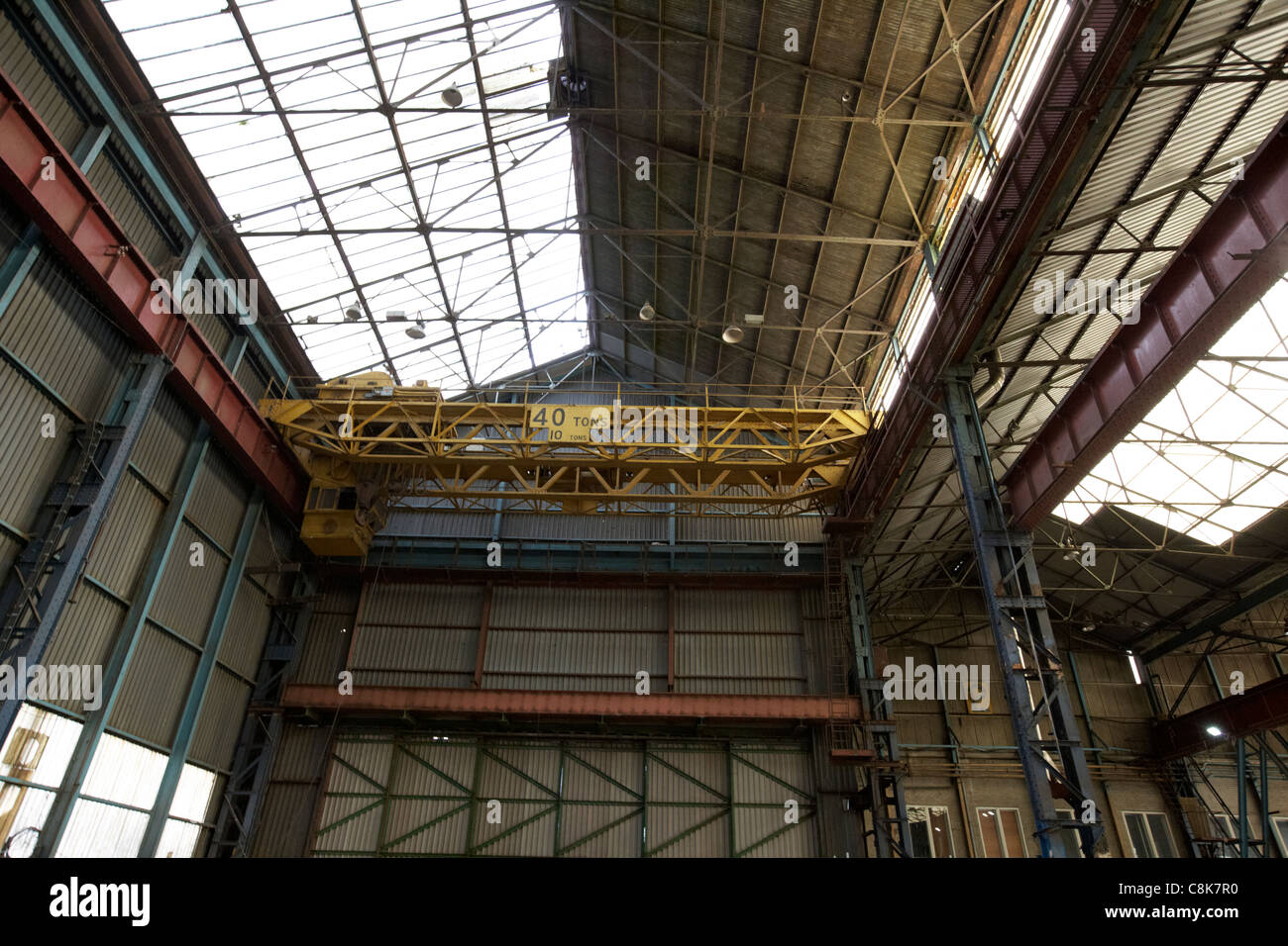 old heavy lifting 40 tons crane in an old factory warehouse unit