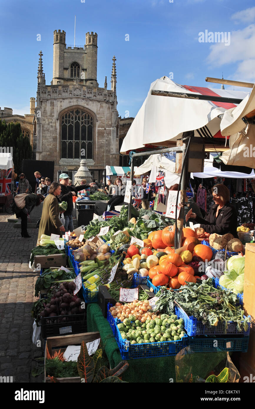 The open air street market in Cambridge, Cambridgeshire England UK