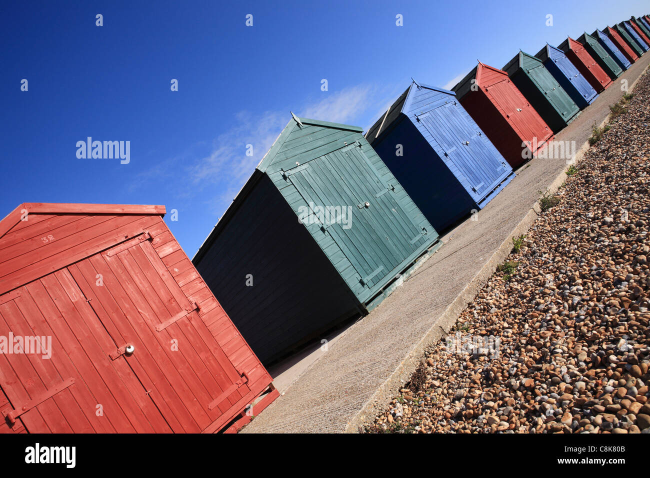 Beach huts at Hastings, East Sussex, England, UK Stock Photo
