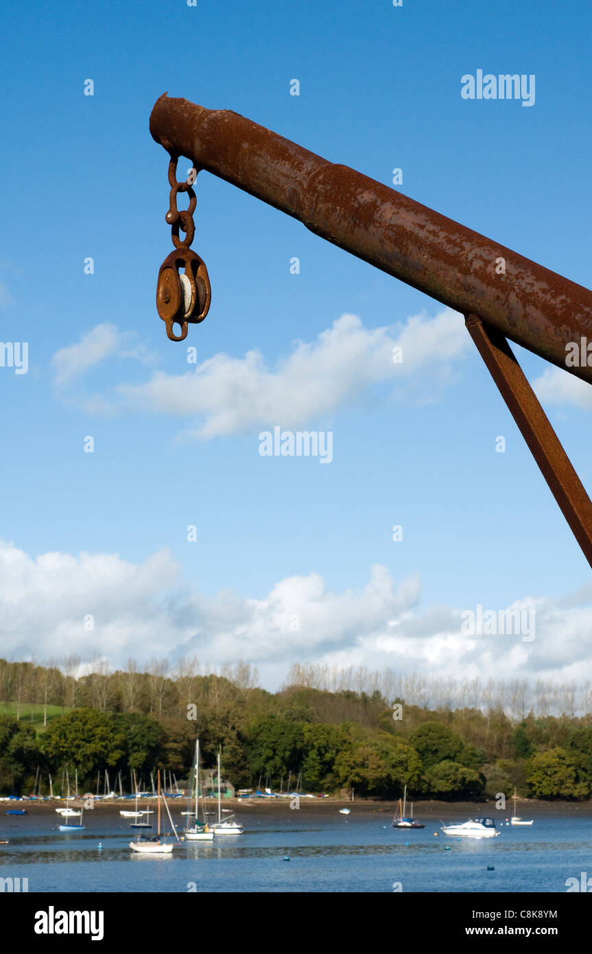 old hoist at Greenway quay,Dittisham,boat, britain, chain, coast, color, corrosion, devon, england, hoist, ling, metal, nautical Stock Photo