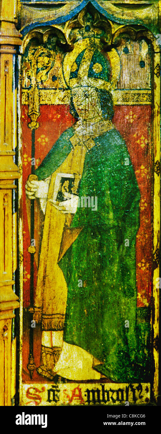 Latin Rood Screen Ludham, Norfolk, rood screen, St. Ambrose, Bishop of Milan, one of The ...