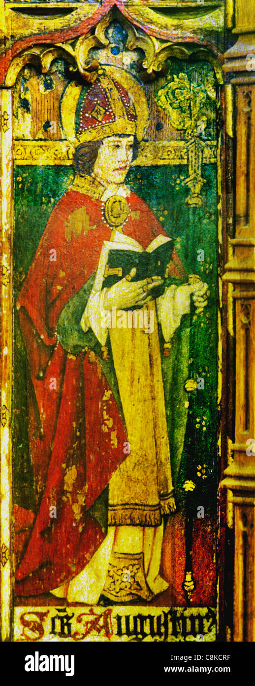 Ludham, Norfolk, rood screen, St. Augustine, Bishop of Hippo, one of The Four Latin Doctors of The Church male saint saints Stock Photo