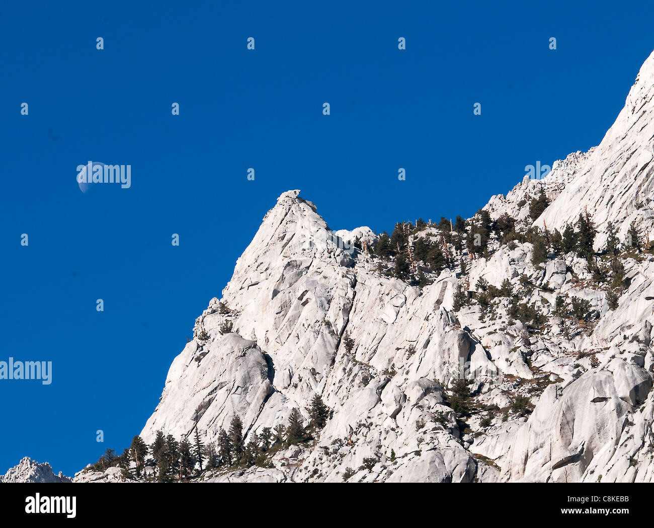 Mount Whitney and the Moon Stock Photo