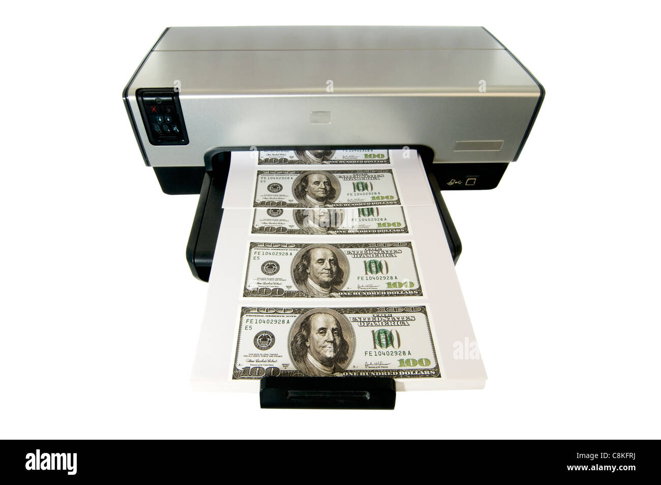Money Printing on a Home Printer. Stock Photo