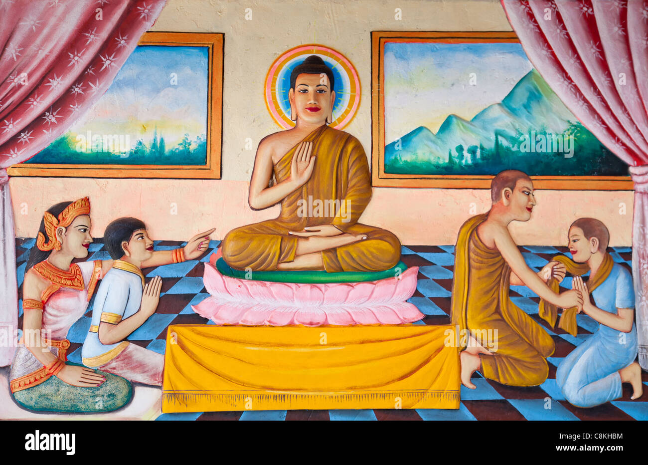 Buddhist mural on the wall Stock Photo Alamy