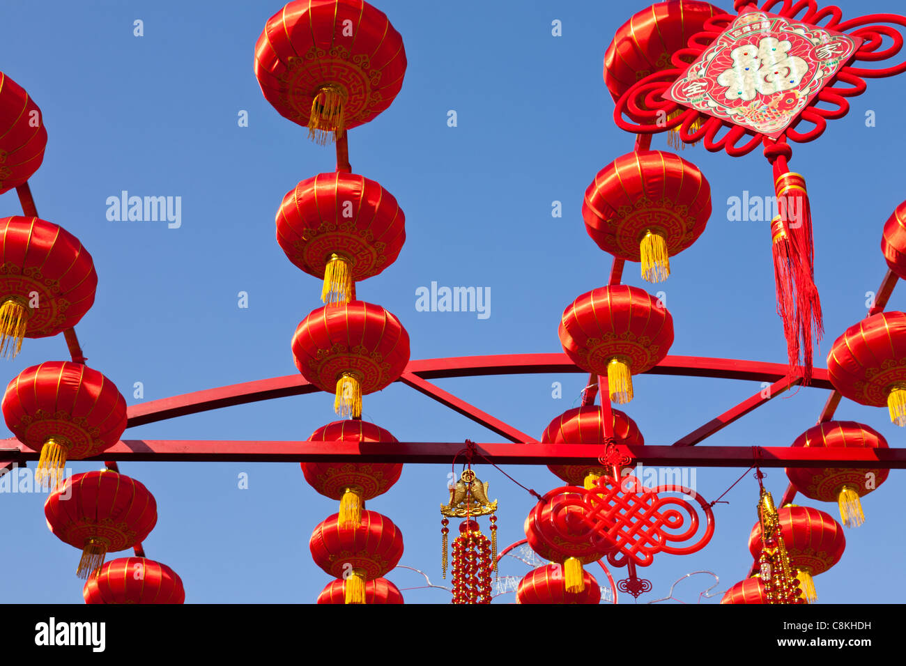 red lanterns hanging for celebration of Chinese new year Stock Photo ...