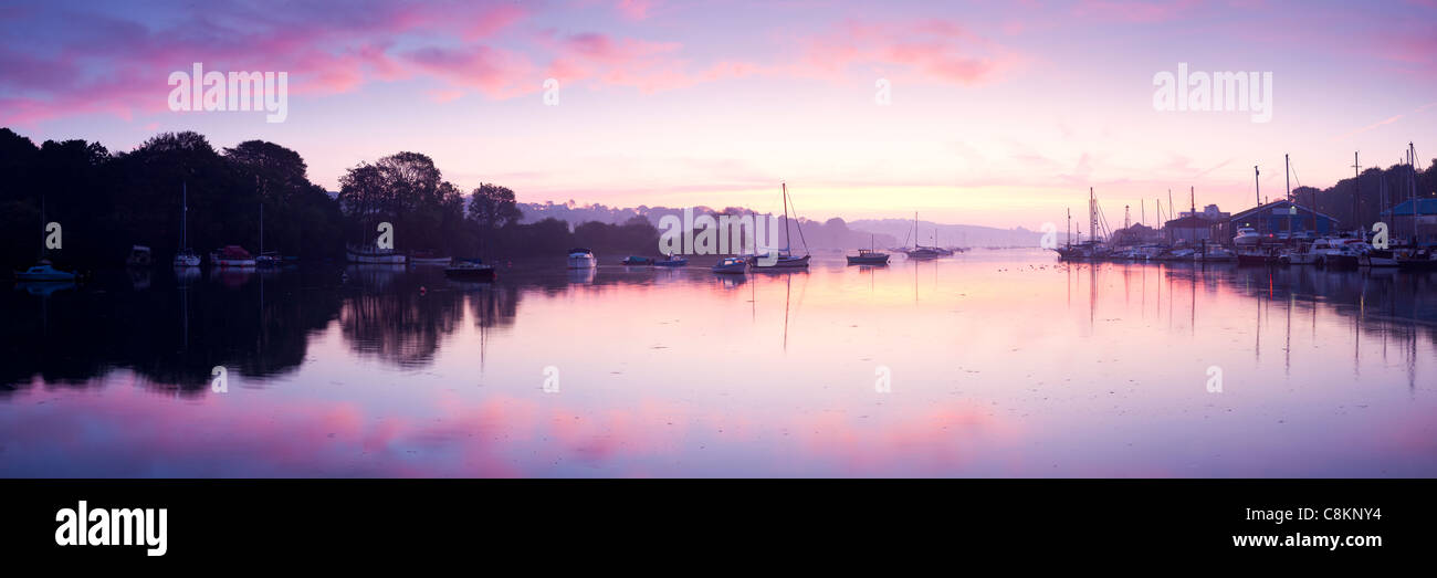 Stunning panorama of a peaceful River at Sunrise. Penryn Cornwall England UK Stock Photo
