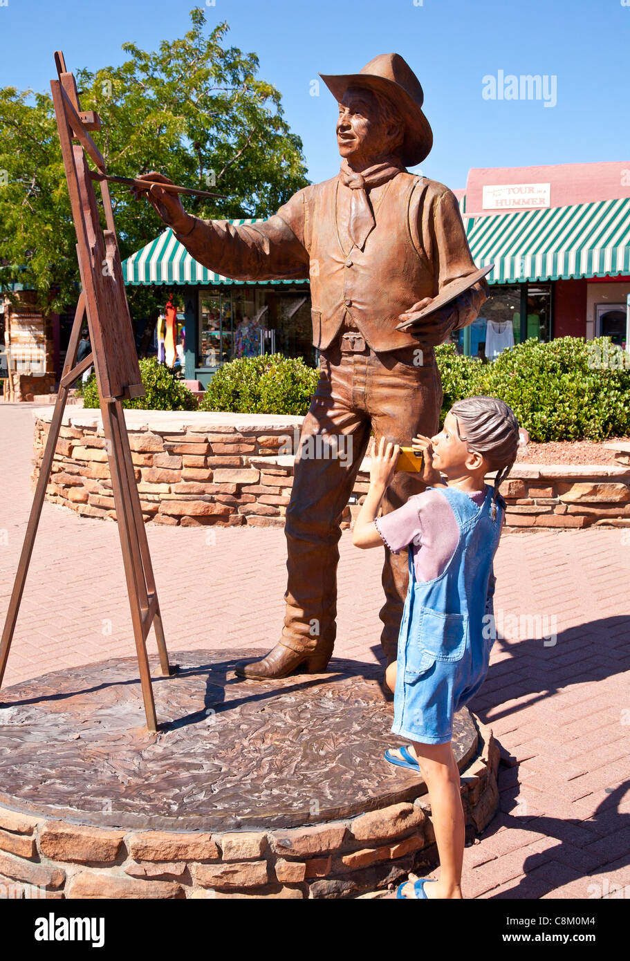 Sculpture called "Red Rocks and the Cowboy Artist" in Sedona, Arizona