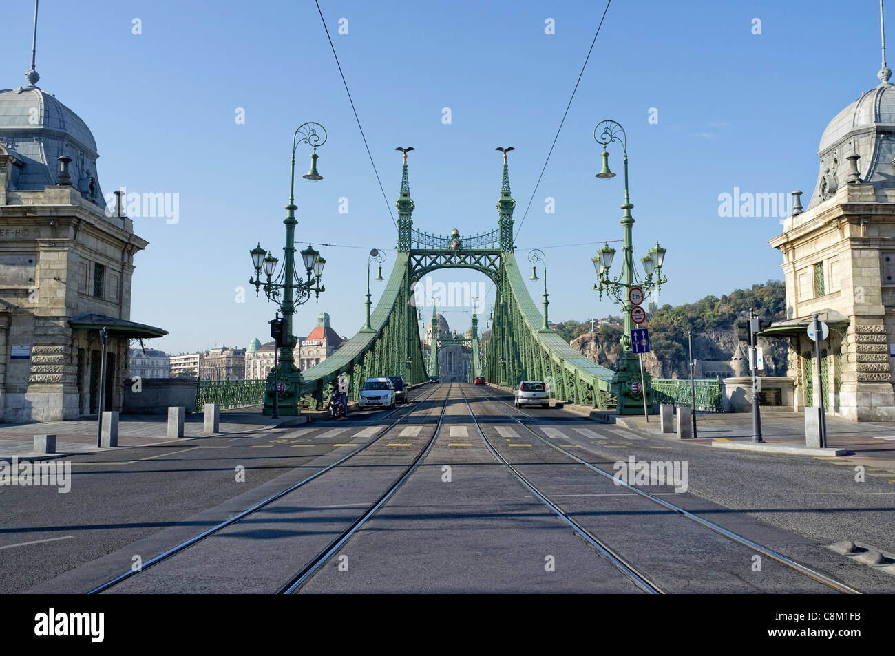 The approach to Szabadság híd - Independance or Liberty Bridge in Budapest Stock Photo