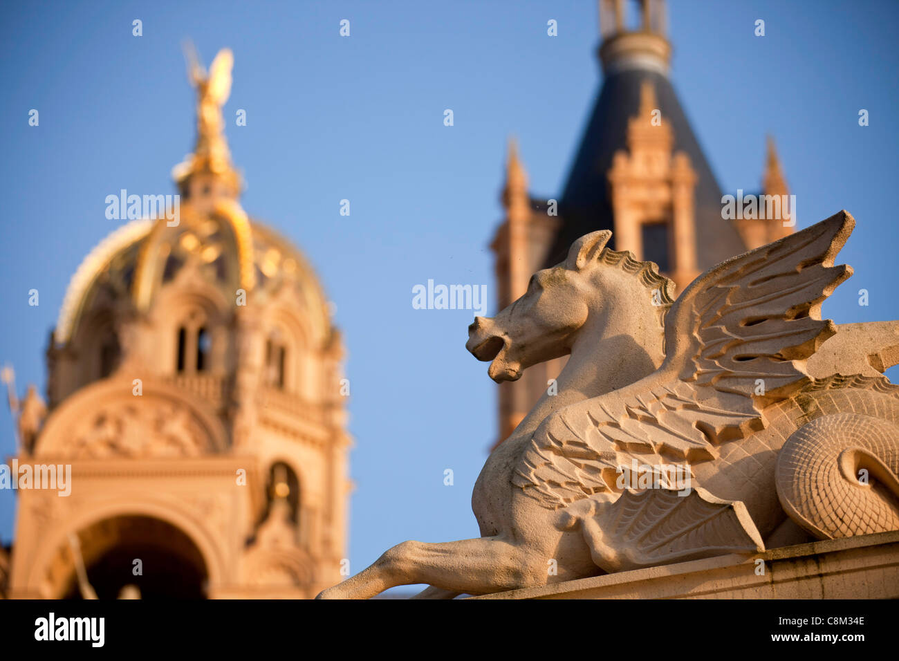 pegasus in front of Schwerin Castle, state capital Schwerin, Mecklenburg-Western Pomerania, Germany, Europe Stock Photo