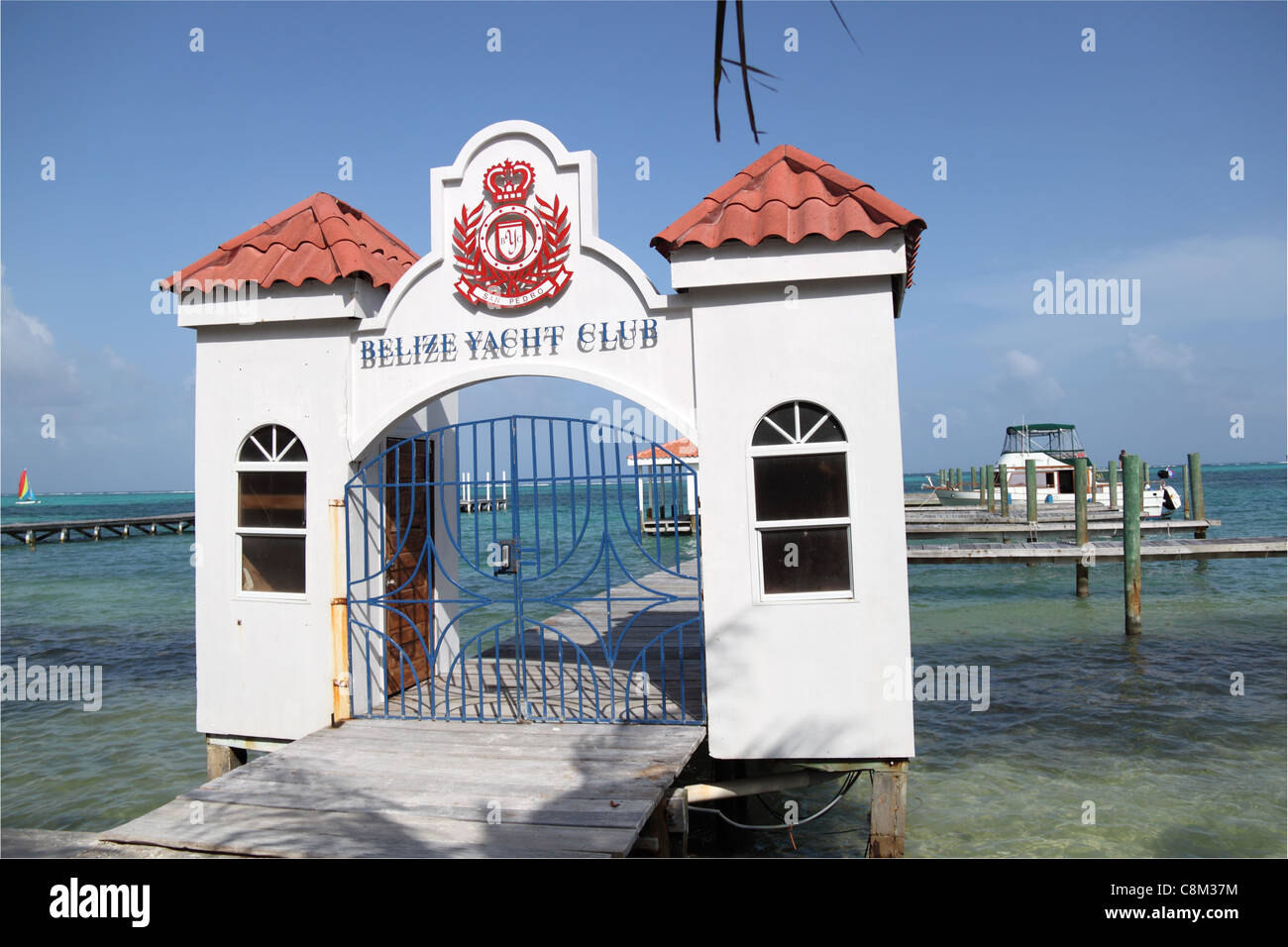 Belize Yacht Club, Coconut Drive, San Pedro, Ambergris Caye (aka La Isla Bonita), Barrier Reef, Belize, Caribbean, Central America Stock Photo