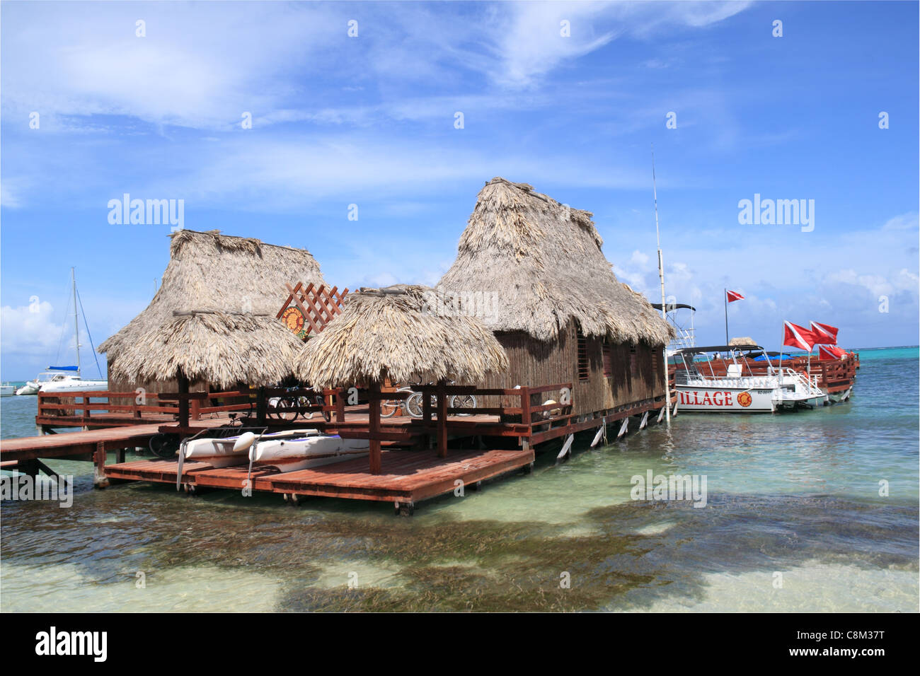 Ramon's Village Dive Centre, San Pedro, Ambergris Caye (aka La Isla Bonita), Barrier Reef, Belize, Caribbean, Central America Stock Photo