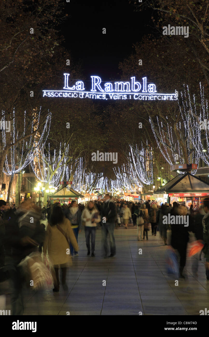 The Christmas lights on Las Ramblas, in Barcelona, Spain Stock Photo