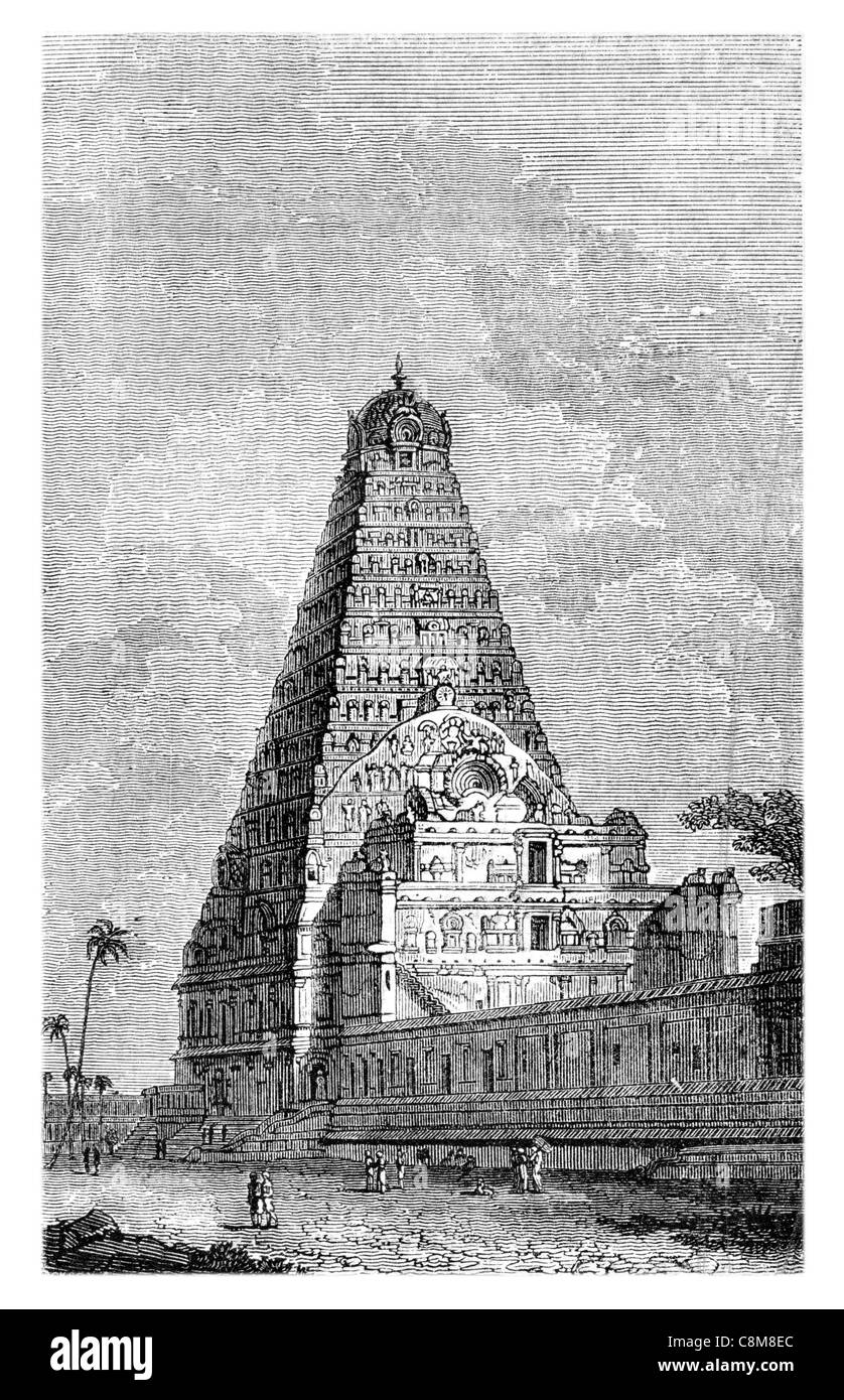 Hindoo Pagoda Temple monumental Brihadishvara Thanjavur rajaraja king chola India UNESCO World Heritage Stock Photo
