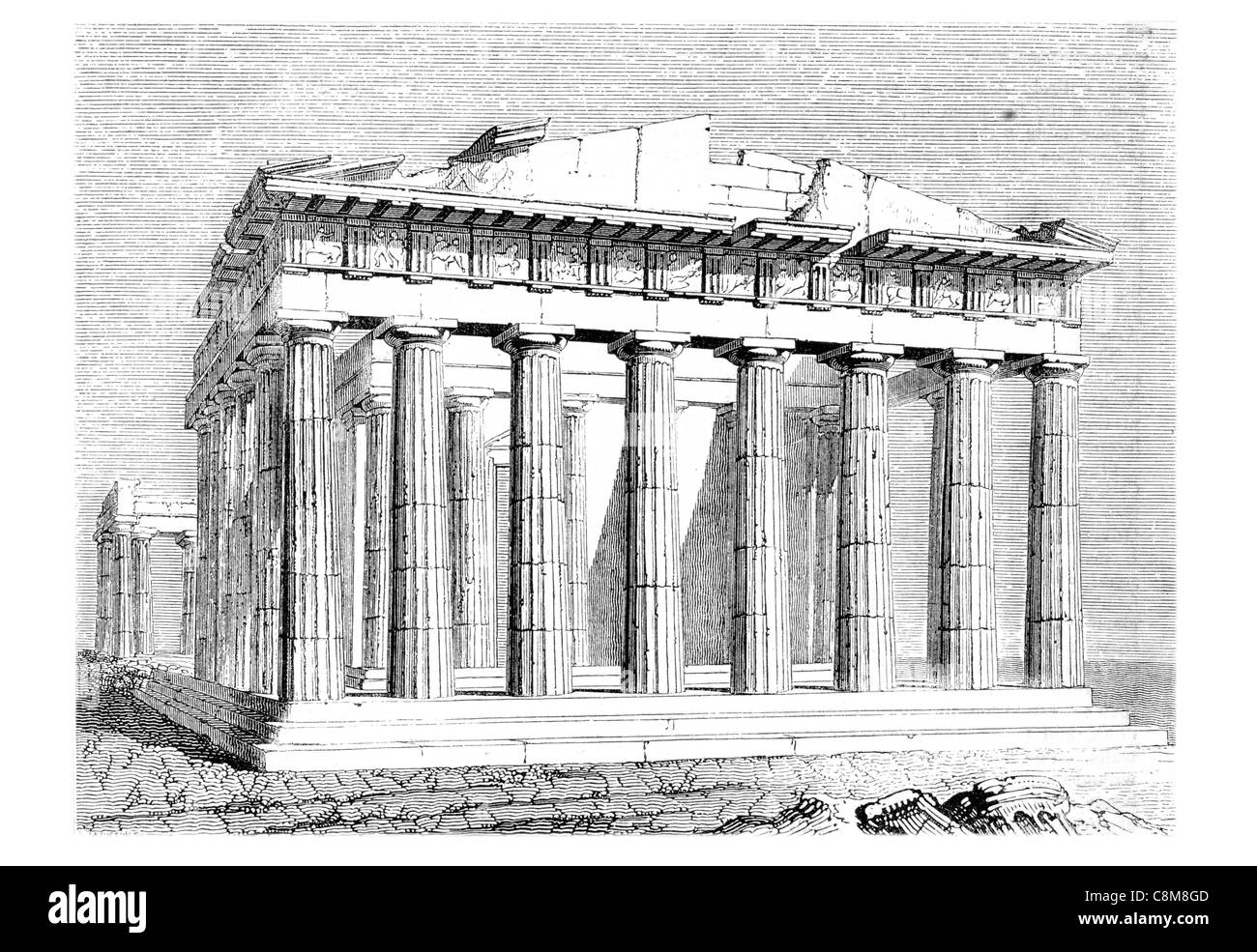Minerva Parthenon temple Athenian Acropolis Greek goddess Athena Athens Classical Greece Elgin Marbles ionic column columns Stock Photo