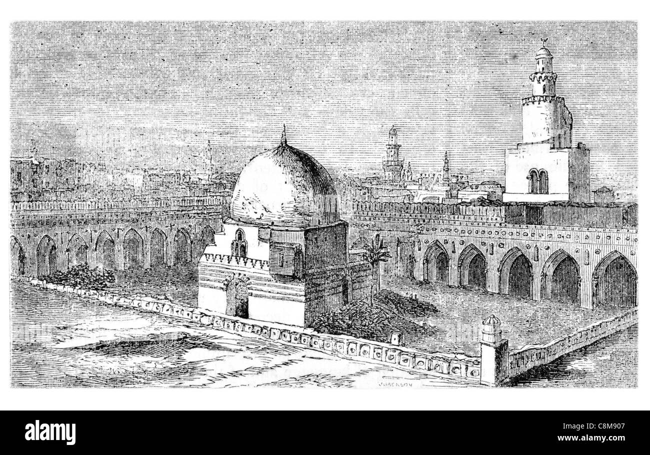 Ibn Tulun Cairo mosque place Islam Islamic worship temple Ahmad ibn Ţūlūn minaret sabil Stock Photo