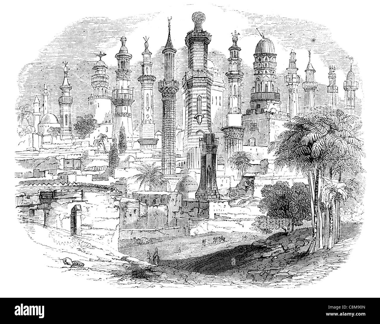 Group Minarets minaret Towers tower examples Oriental Turkish Islamic Chinese Mosque Tomb Palace Fort dome domed town Islam Stock Photo