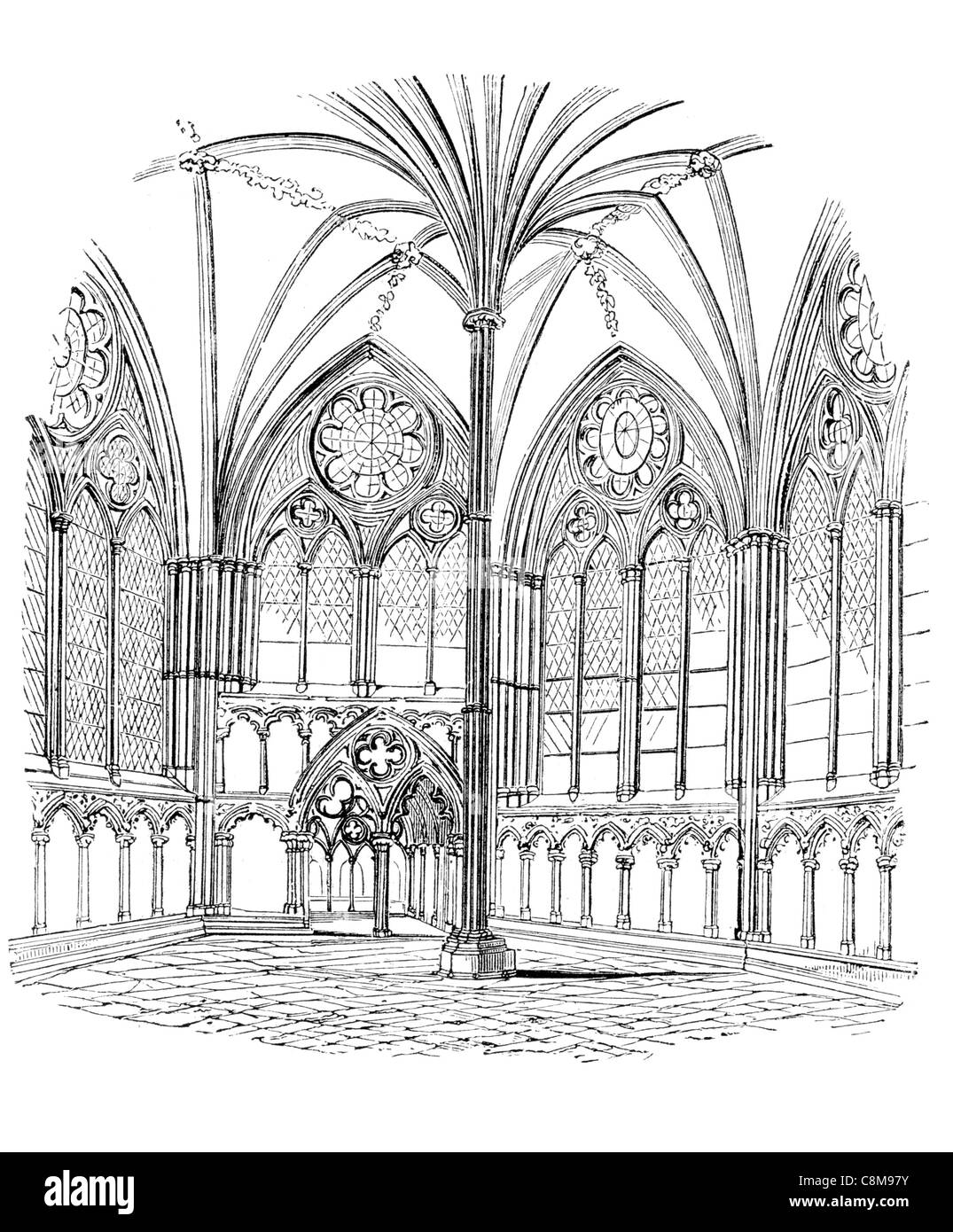 Chapter House Salisbury Cathedral Blessed Virgin Mary Anglican England church pillar William Burges Magna Carta Stock Photo