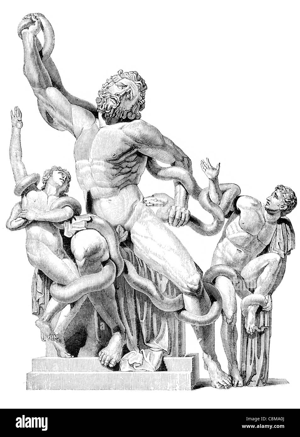 statue Laocoön and His Sons monumental sculpture marble Vatican Museums Rome Roman author Pliny Elder Agesander Athenodoros Stock Photo