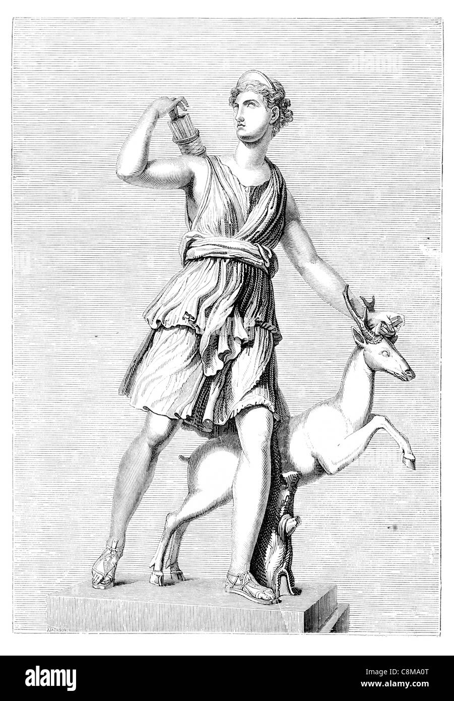 Ancient Diana Versailles marble statue Greek goddess Artemis deer Musée du Louvre Paris craft sculpture sculpted bow arrow Stock Photo