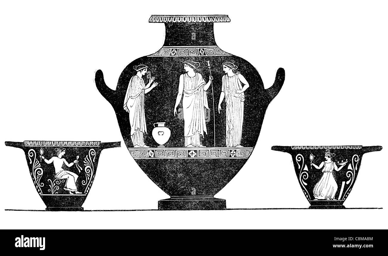 Pompeii Vase Cameo glass luxury etching carving ancient Roman art pottery vessel warrior roman soldier battle spear battle ax Stock Photo
