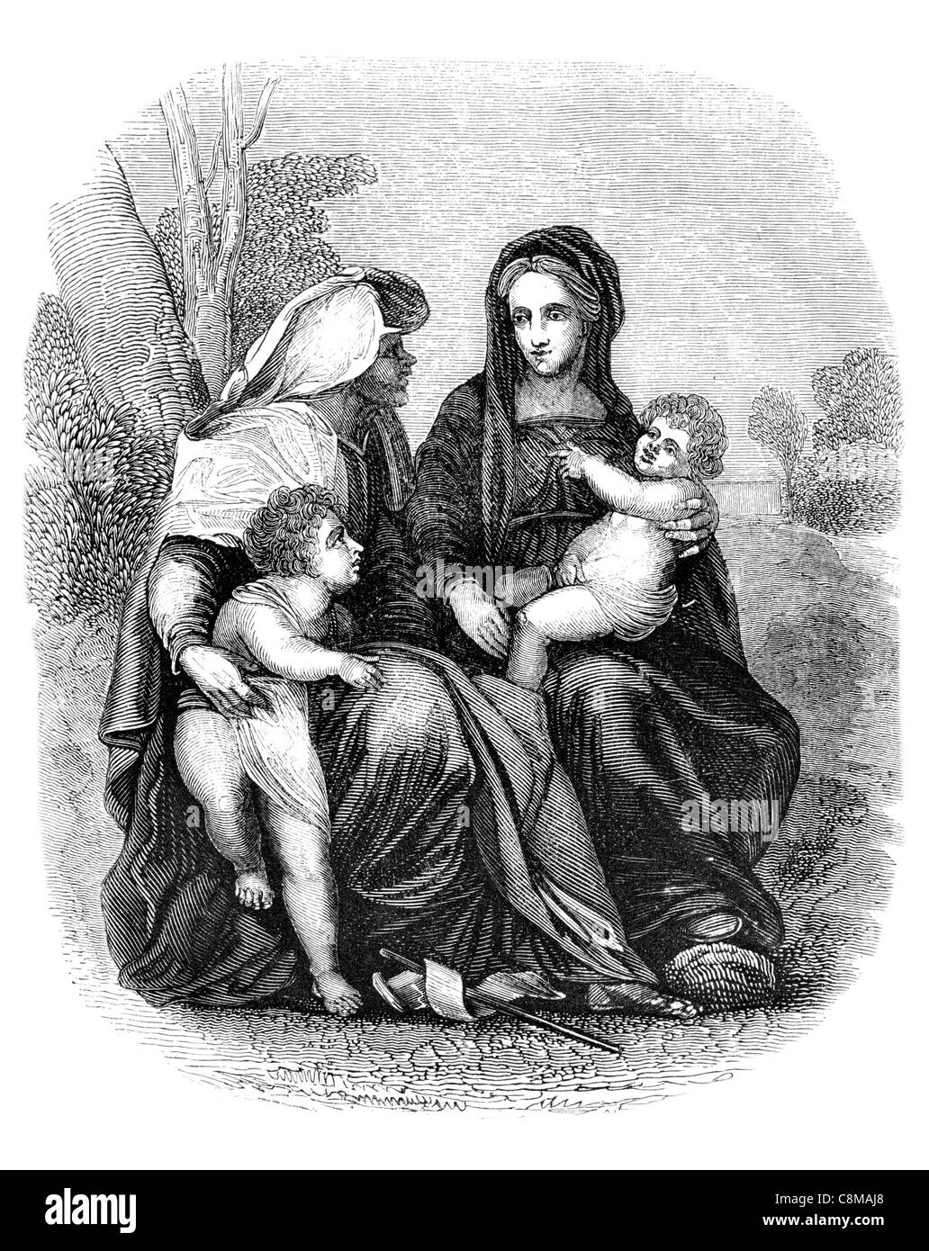Holy Family Child Jesus Virgin Mary Saint Joseph Roman Catholic Church Christmas nativity Stock Photo