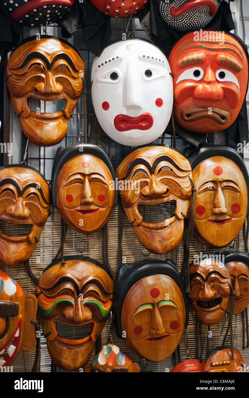 Traditional korean masks at Insadong area in Seoul. Stock Photo