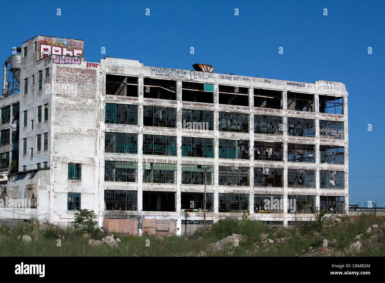 Large abandoned and vacant commercial building Detroit Michigan USA