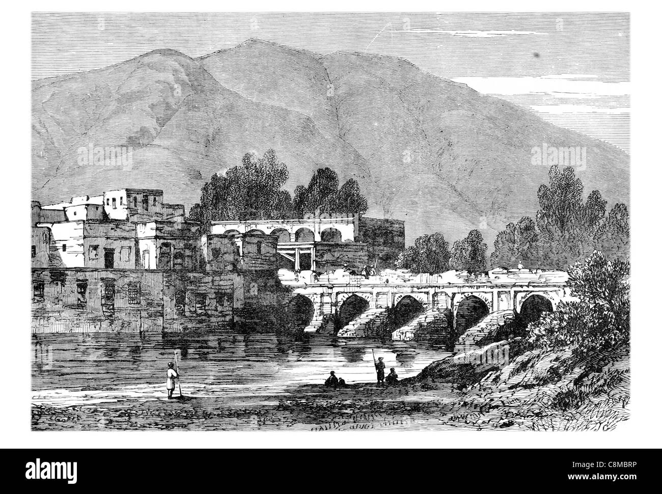 1878 Afghan War Bridge Cabul Castle Zohak Bamian Irak Stock Photo