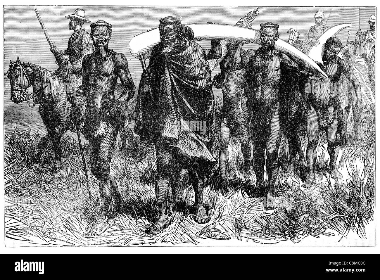 Peace messengers from Cetewayo Battle of Ulundi 1879 Anglo Zulu War British army military kraal Elephant Tusk Ivory escort Stock Photo