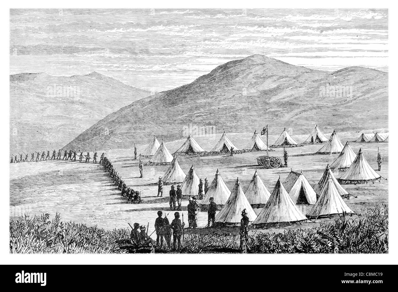 Sir Garnet Wolseley's camp at Ulundi Zulus coming in to give up their arms Stock Photo