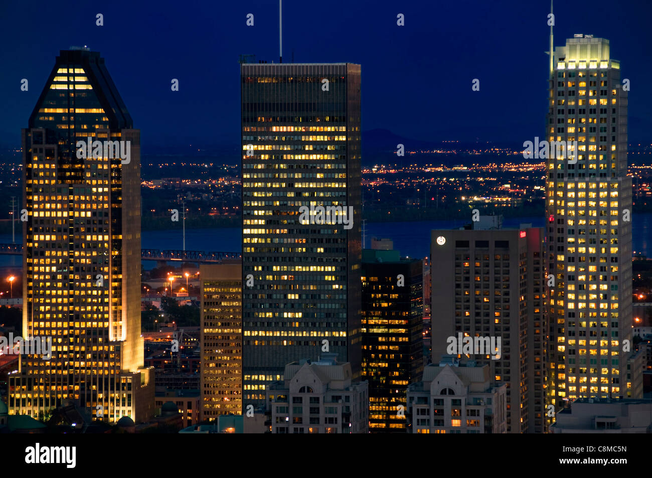 Skyline of downtown Montreal at night Stock Photo