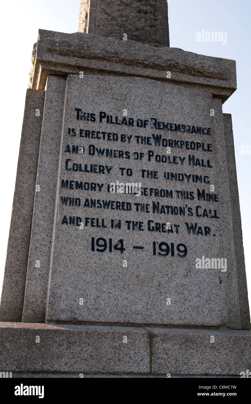 Pooley Hall Colliery War Memorial, Warwickshire, England, UK Stock Photo