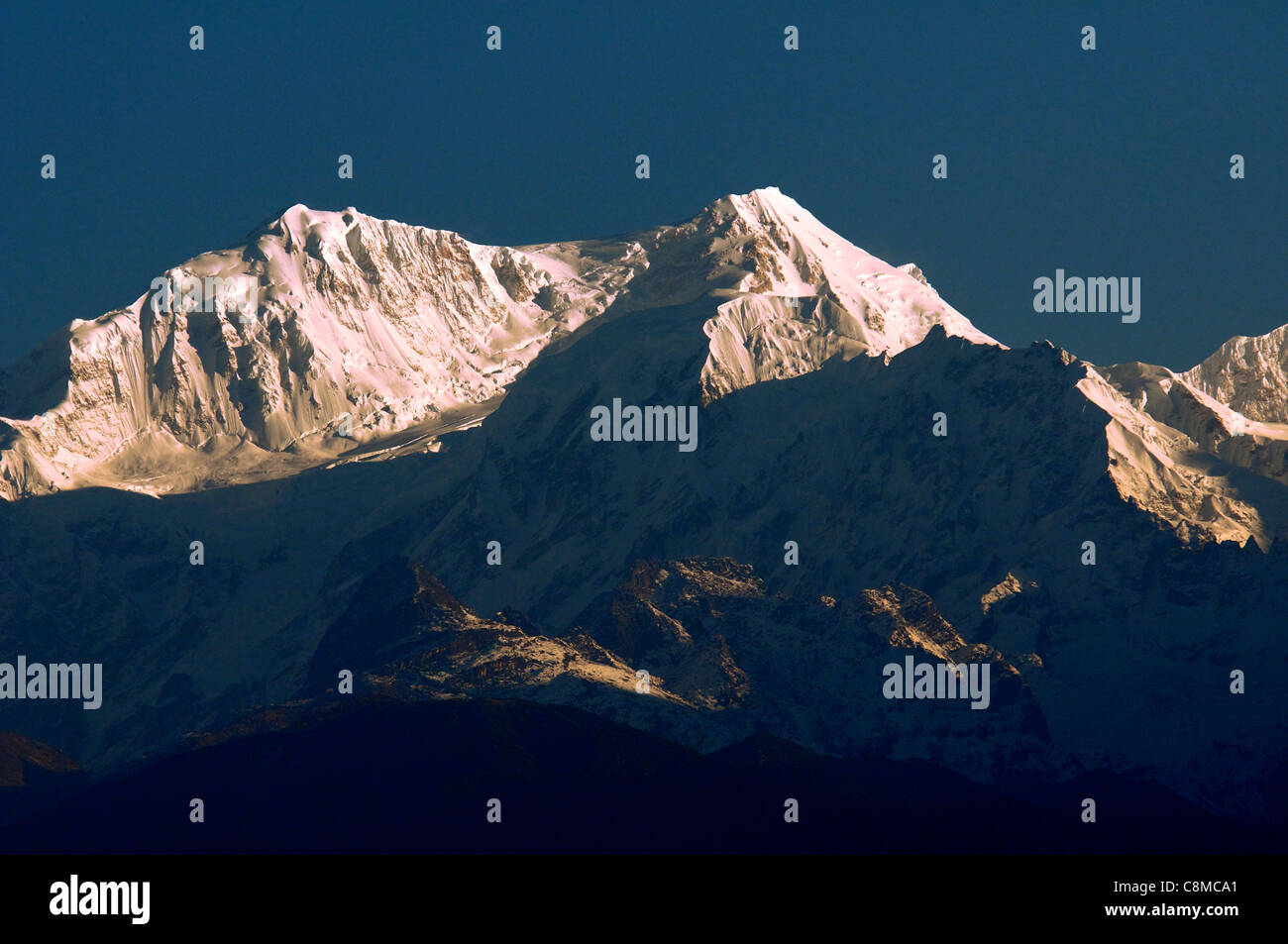 Mount Kabru in morning light from Pelling Sikkim India Stock Photo