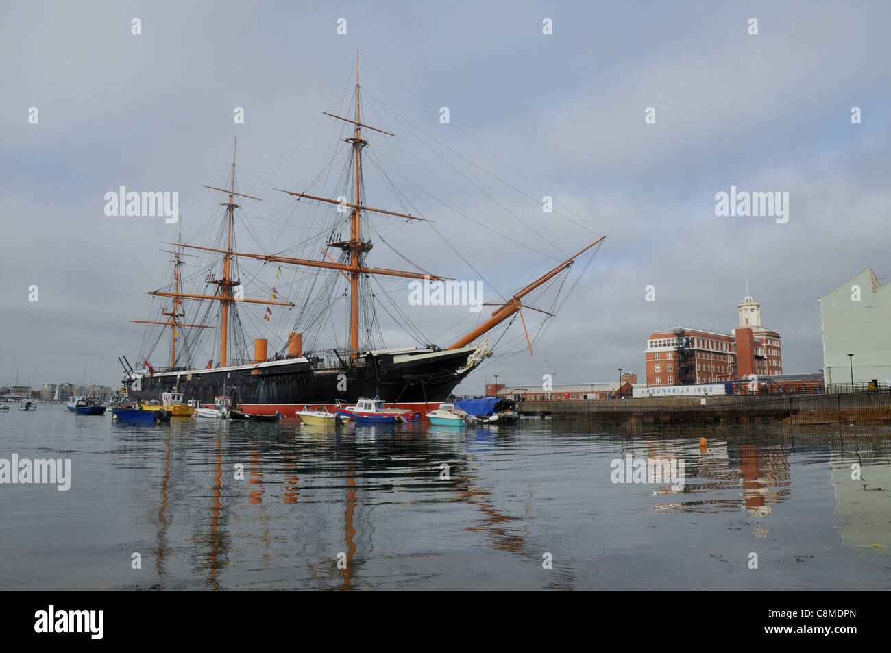 FIRST IRON CLAD WARSHIP HMS WARRIOR AT PORTSMOUTH HARBOUR Stock Photo