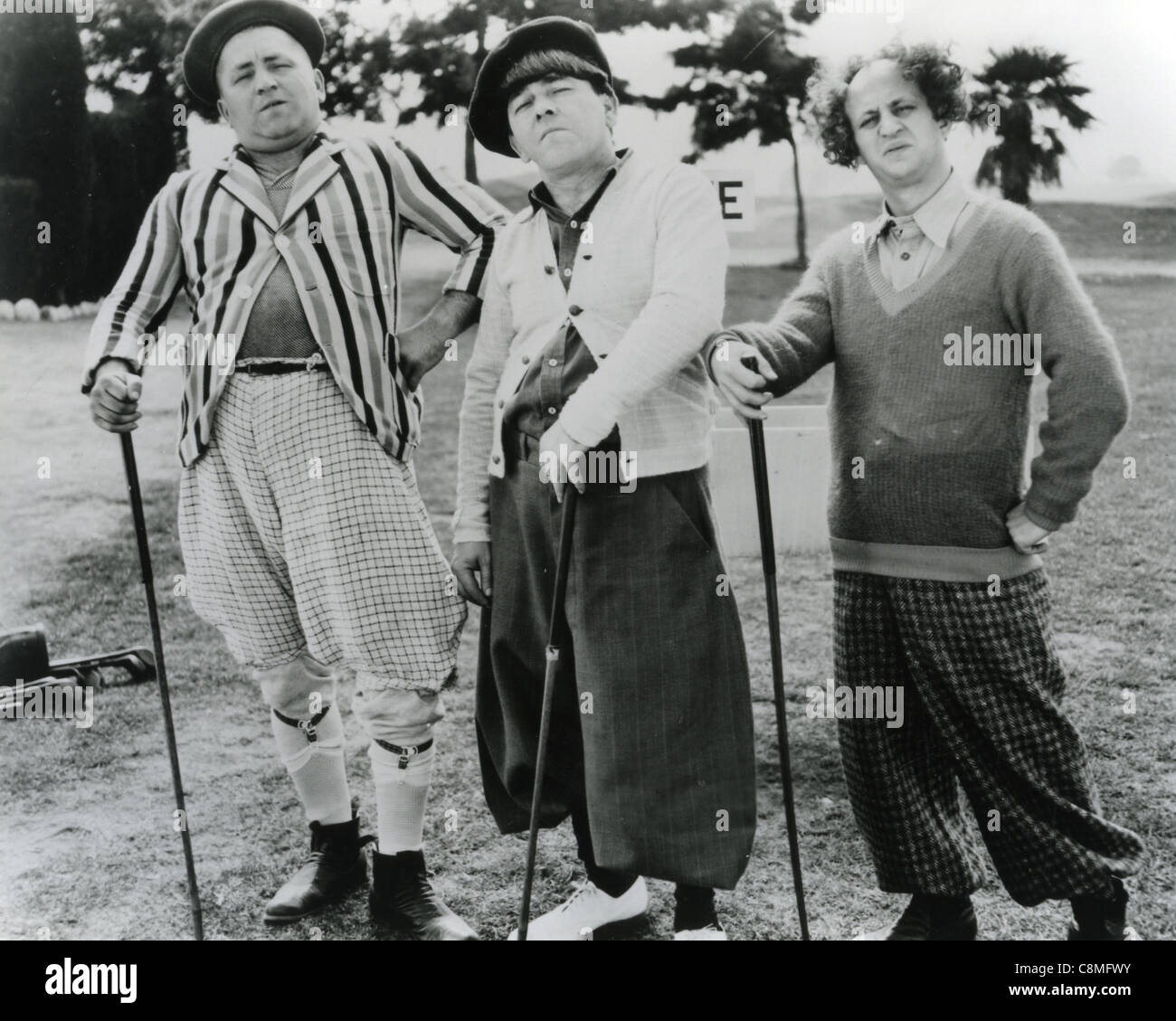THE THREE STOOGES US vaudeville and later film comedy trio from left: Moe Howard, Curly Howard, Larry Fine Stock Photo