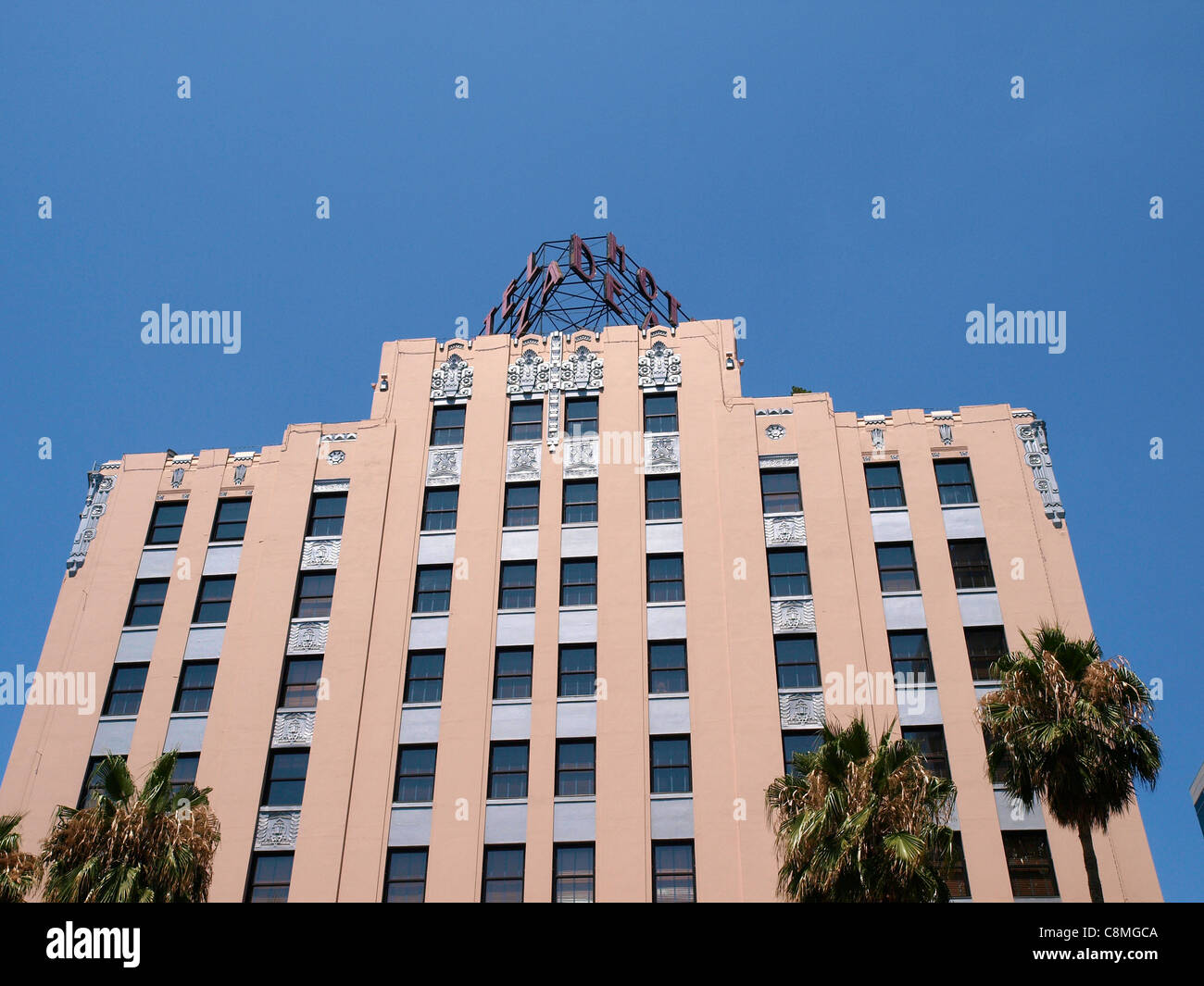 The Hotel De Anza historic hotel in San Jose, California, incorporating Art Deco, Mission and Spanish Revival architectural styles. Stock Photo