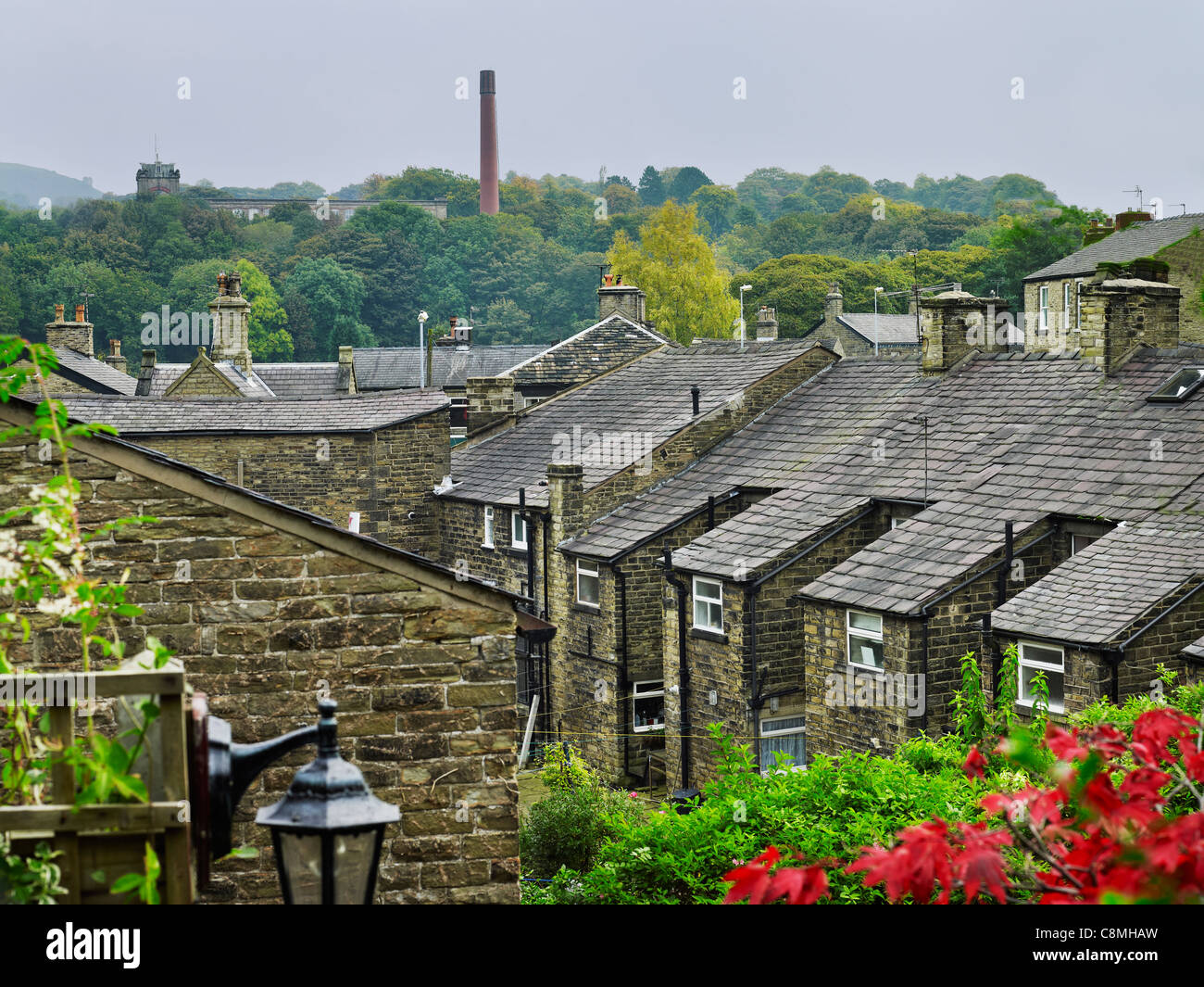 Bollington workers' cottages, Cheshire Stock Photo