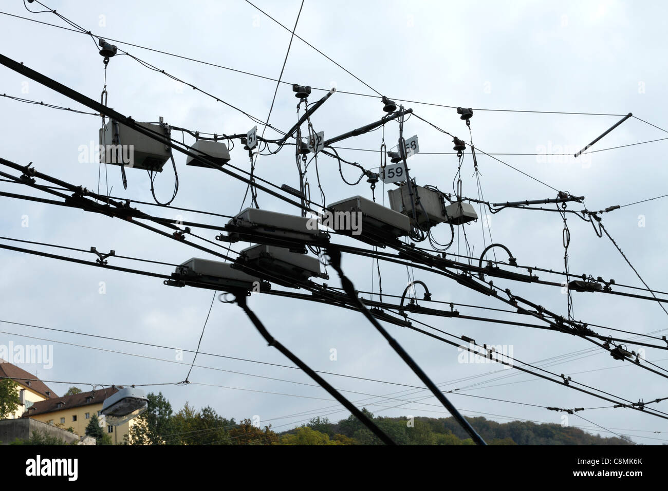Trolley Bus overhead power lines, Salzburg Austria Stock Photo Alamy