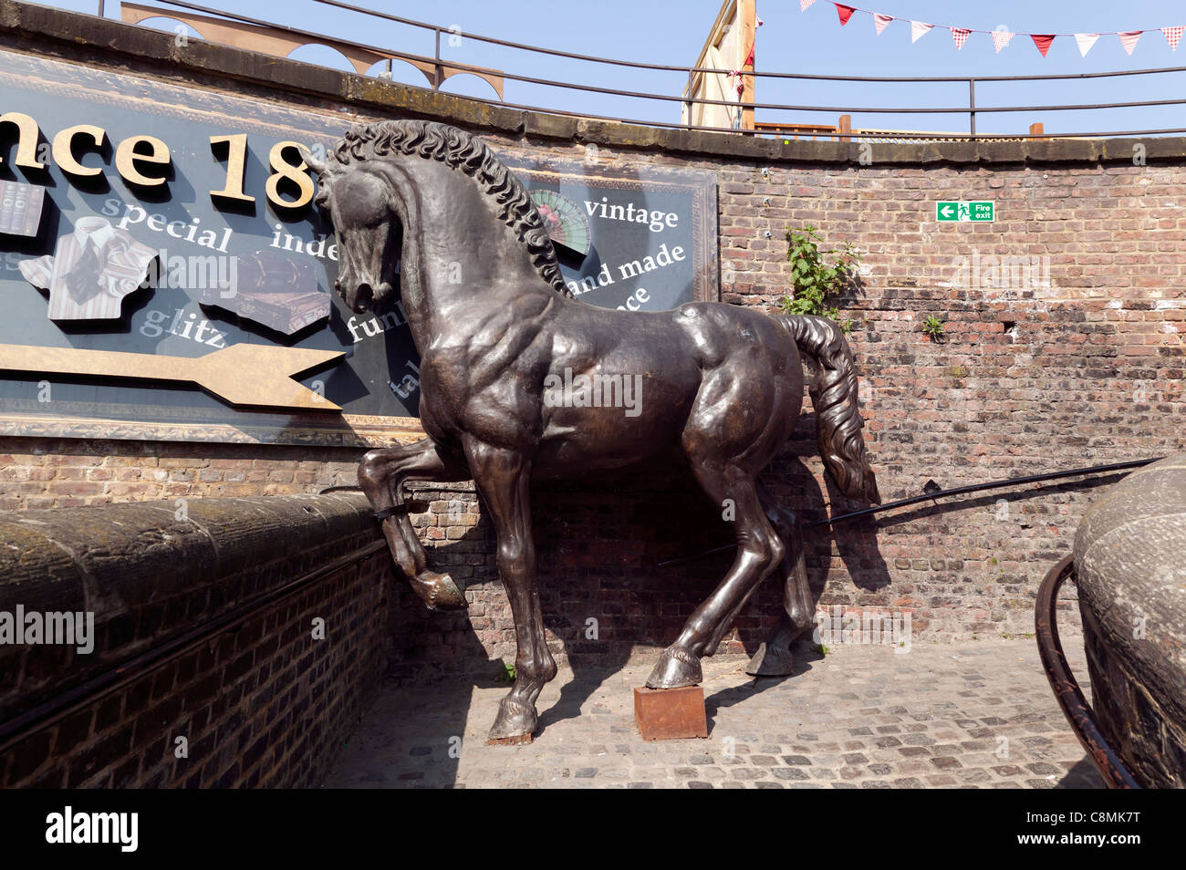 capture of a giant bronze statue of a horse at Camden Market, Camden