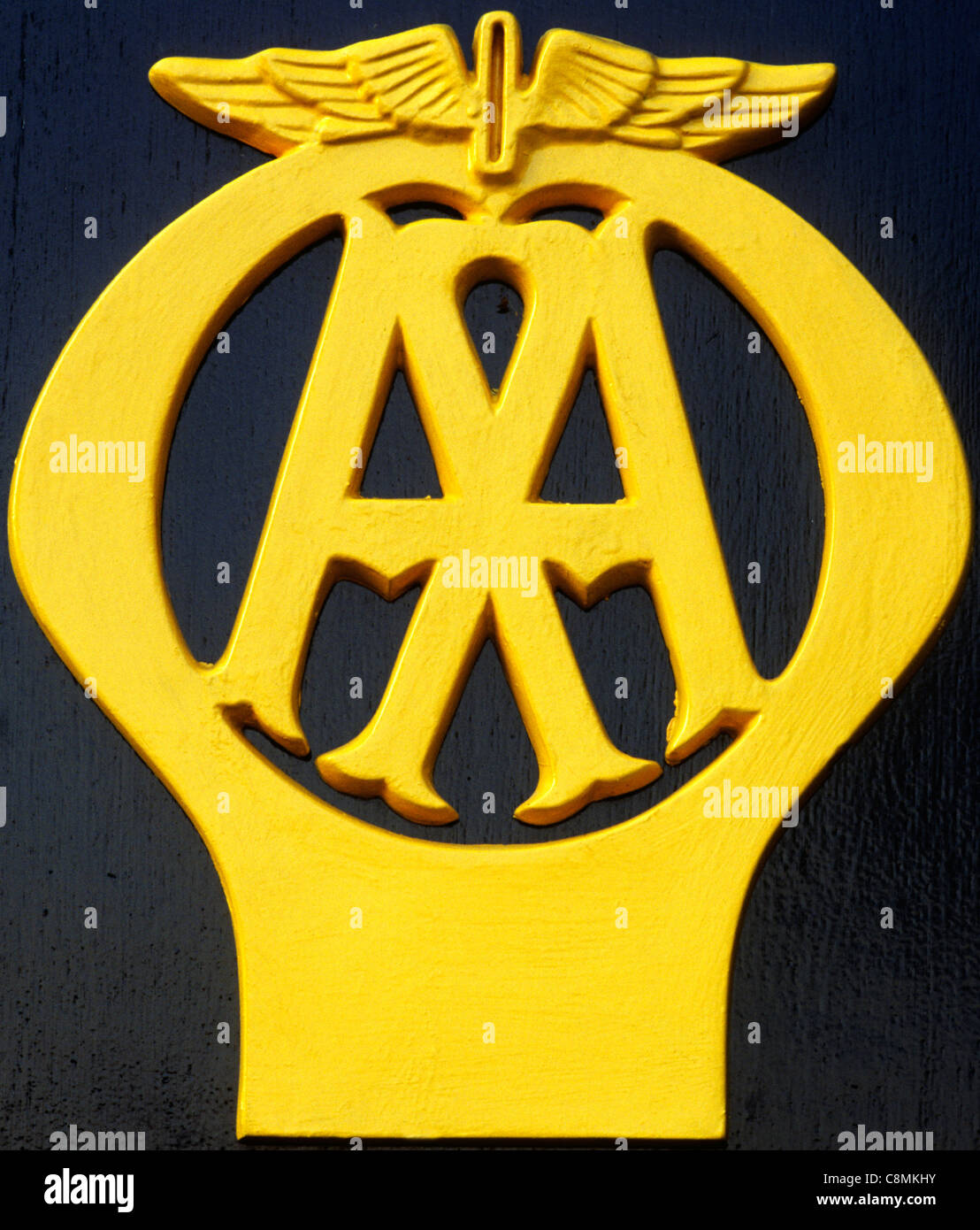 AA, The Automobile Association, Logo, England UK English motor motoring breakdown service organisation yellow badge sign signs Stock Photo