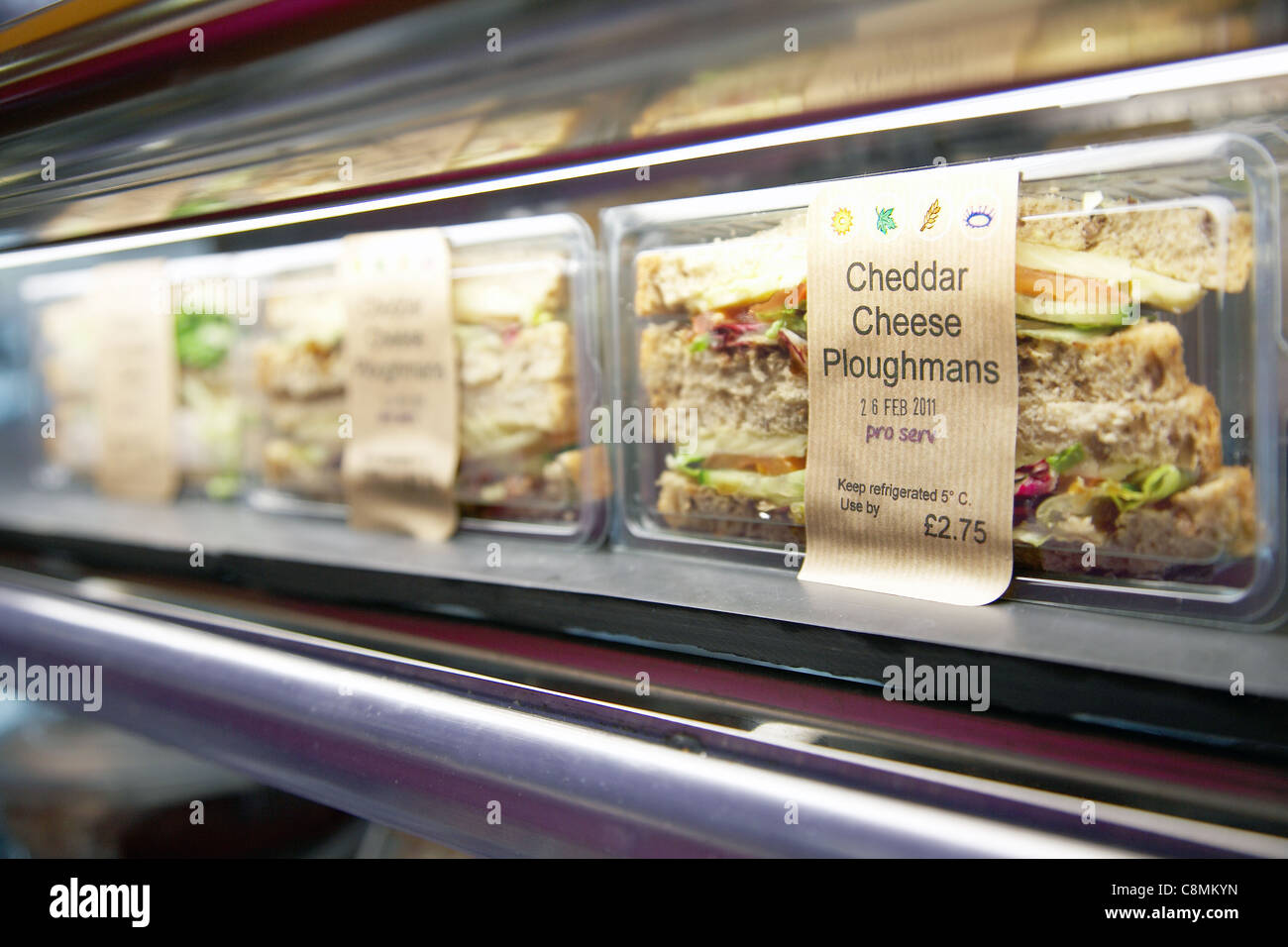 Selection of sandwiches for sale at a office canteen. Stock Photo
