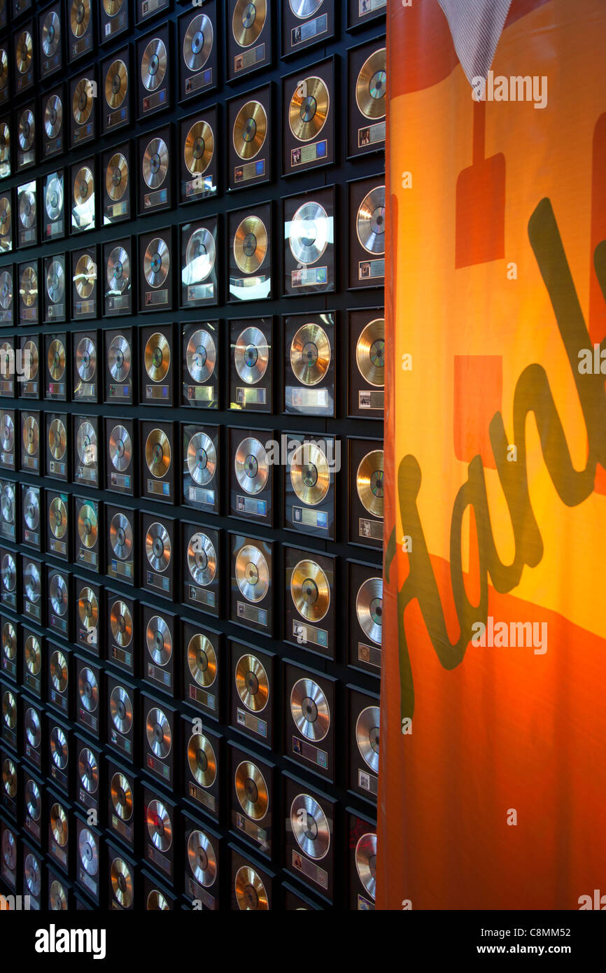 Display wall full of Gold and Platinum Records at the Country Music Hall of Fame in Nashville Tennessee USA Stock Photo