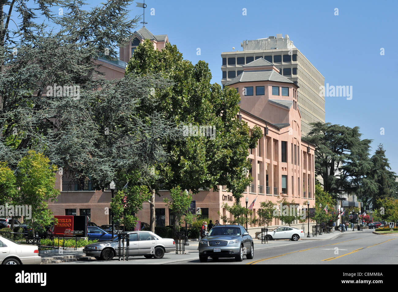 City Hall, Castro Street, Mountain View, California on a bright day in summer in the heart of Silicon Valley Stock Photo